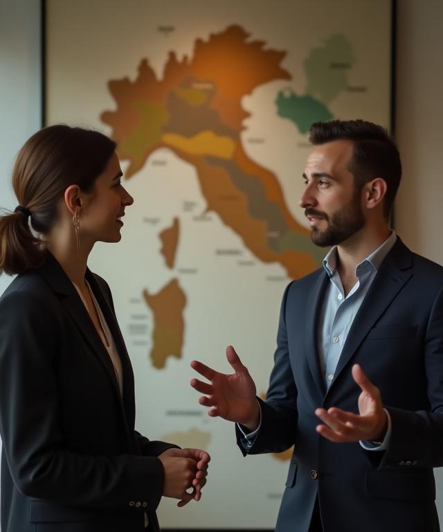 I fondatori di Ambra e Grano in una discussione davanti a una mappa dell'Italia