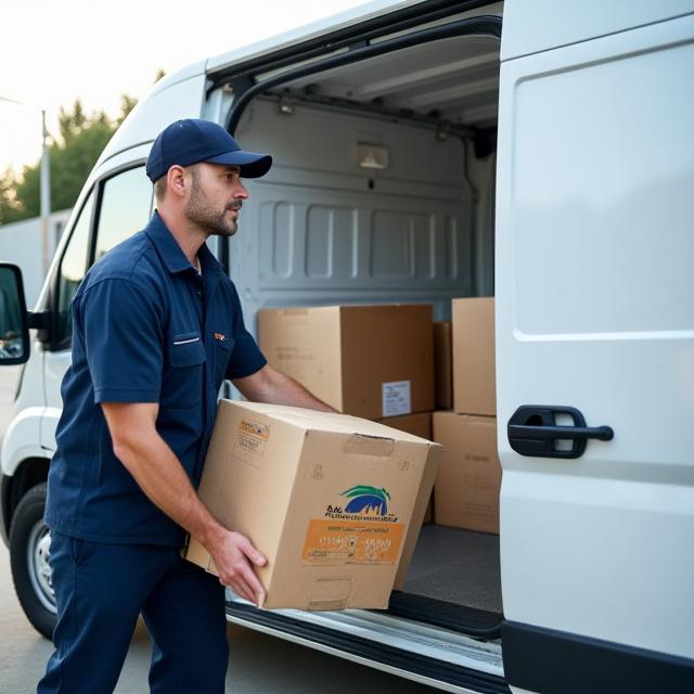 Operatore che carica prodotti in un furgone refrigerato Ambra e Grano
